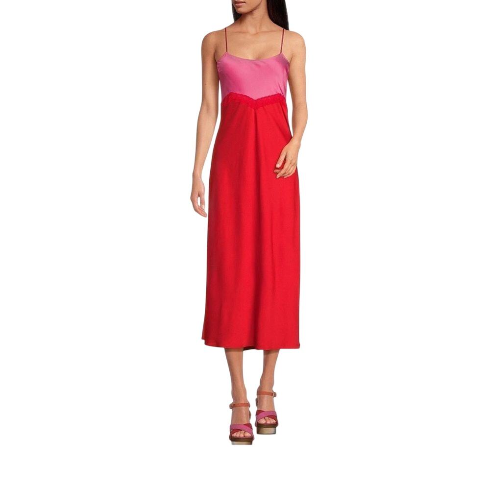 Gianni Bini DANNIJO Helena Satin Two-Tone Scoop Neck Maxi Slip Dress Size 2 - Picture 3 of 7